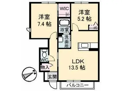 ブランドールユー C棟(2LDK/1階)の間取り写真