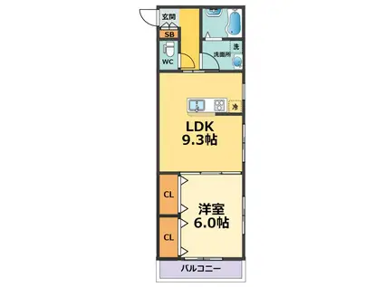 コラボ甲子園高潮(1LDK/1階)の間取り写真