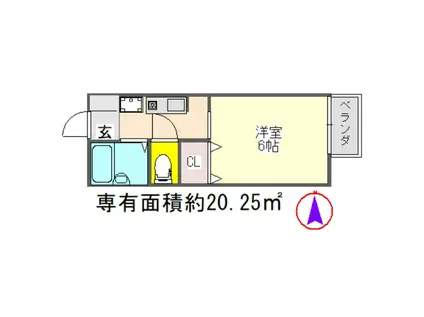 グリーンコーポ下鴨(1K/2階)の間取り写真