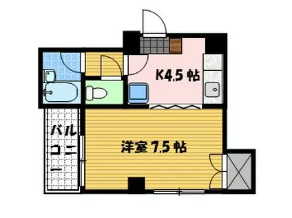 八幡町七福マンション(1K/2階)の間取り写真