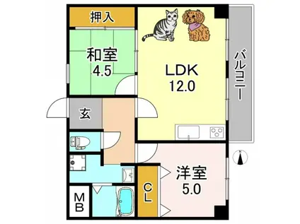 ファミールK(2LDK/4階)の間取り写真