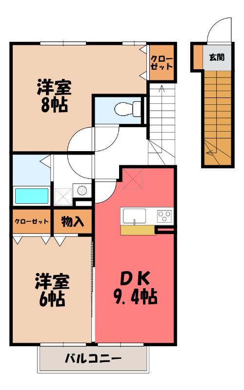 サンモール A(2DK/2階)の間取り写真
