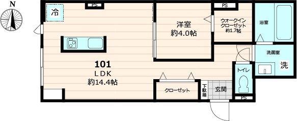 THE OASIS(1LDK/1階)の間取り写真