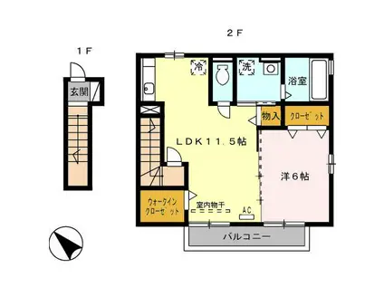 セジュール ハピネス(1LDK/2階)の間取り写真