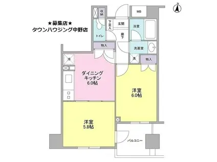 KS新中野(2DK/10階)の間取り写真