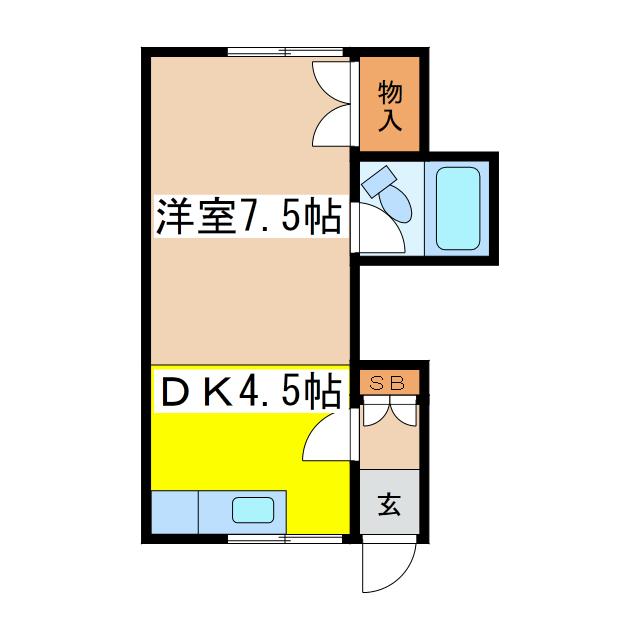 ワンルームハイツ(1DK/3階)の間取り写真
