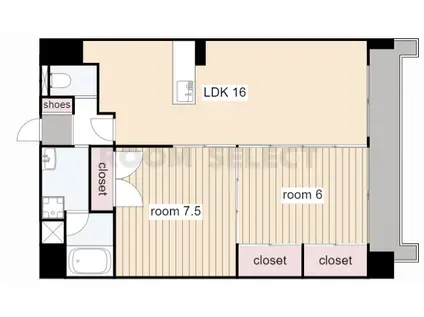 ゴールドハイツ渡辺 かもめ(2LDK/10階)の間取り写真