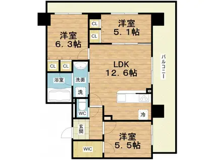 GRAND VILLASSE 福島(3LDK/5階)の間取り写真