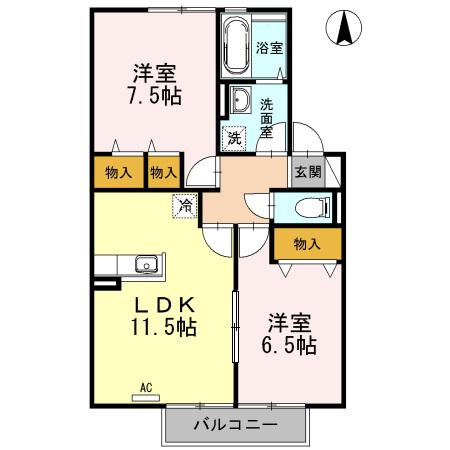 ハートポジションI(2LDK/2階)の間取り写真