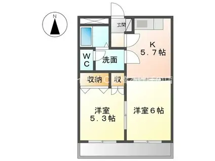 フラワーガーデン A(2K/1階)の間取り写真