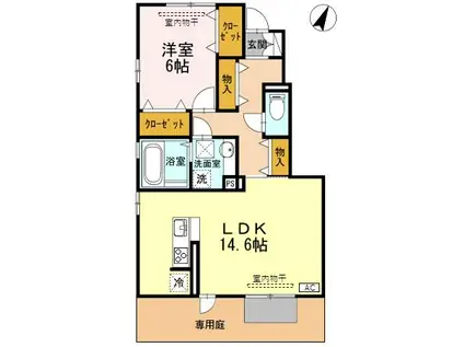 ドエル22 B(1LDK/1階)の間取り写真