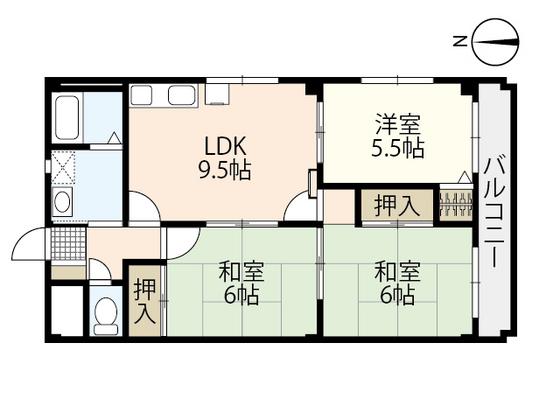 ハイム波多野II(3LDK/3階)の間取り写真