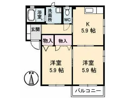 バリュージュ美保 A棟(2DK/2階)の間取り写真