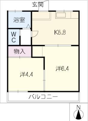 サニーハイツ服部(2K/1階)の間取り写真