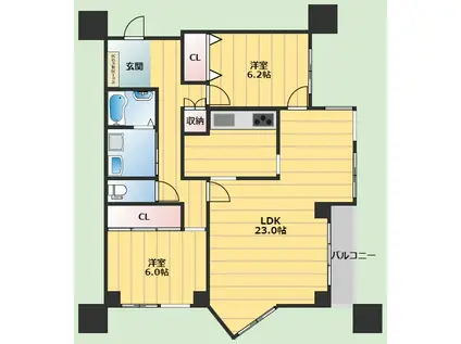プリオール千里(2LDK/4階)の間取り写真