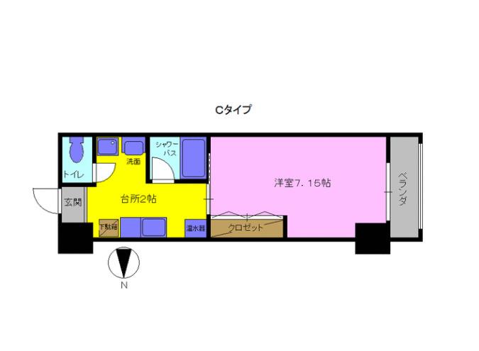明日香大分駅南(1K/2階)の間取り写真