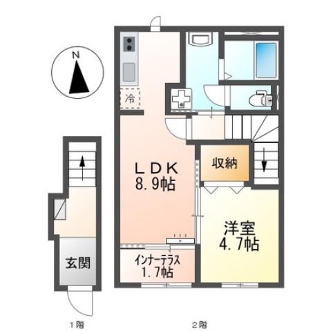 シャイン・ウエスト(1LDK/2階)の間取り写真