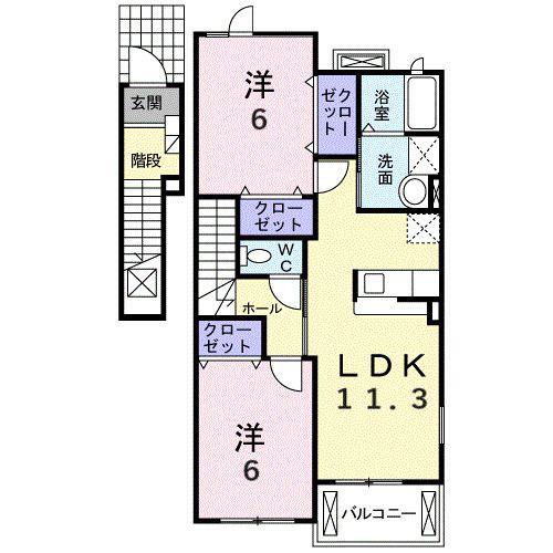 パインブライトIIB(2LDK/2階)の間取り写真