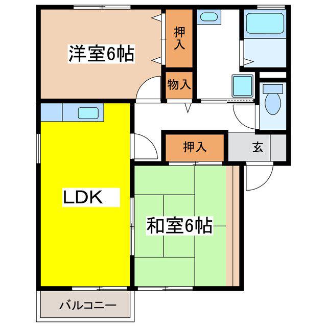 グレース矢沢A棟(2LDK/2階)の間取り写真
