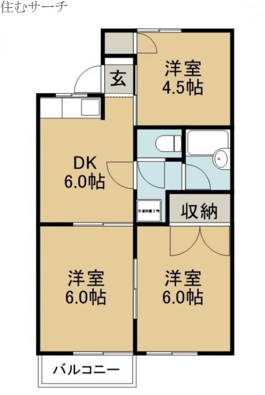ノーブル三ツ谷(3DK/2階)の間取り写真