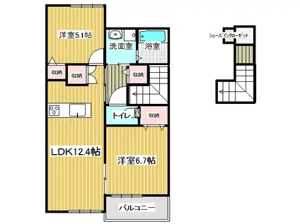 シャルマン・アムール(2LDK/2階)の間取り写真