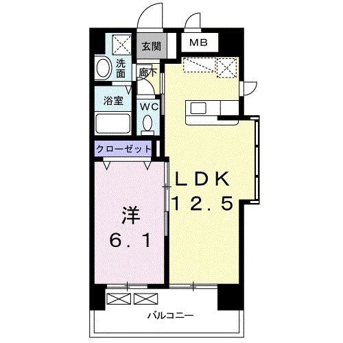 パークサイド仲畑(1LDK/3階)の間取り写真