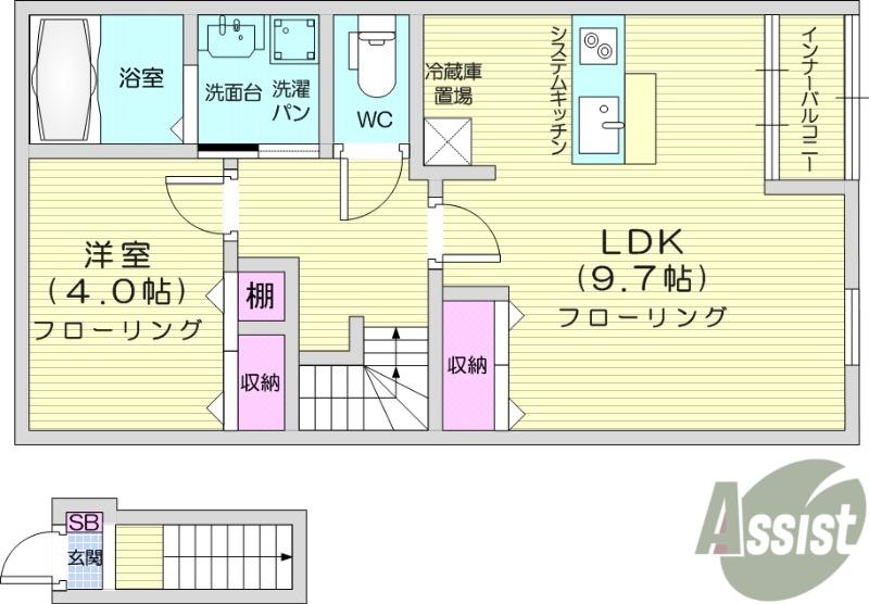 アゲルハウス岩切(1LDK/2階)の間取り写真