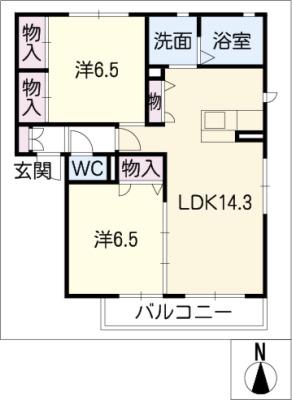 パークヒル長久手(2LDK/2階)の間取り写真