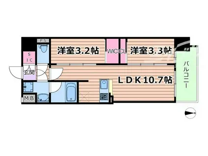 コンフォリア・リヴ東三国駅前ソルテラス(2LDK/8階)の間取り写真