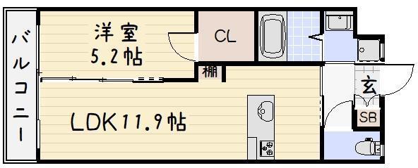 ウィングス三萩野(1LDK/13階)の間取り写真