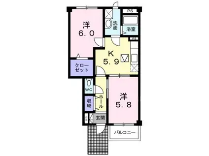 ソレイユルヴァンA(2DK/1階)の間取り写真