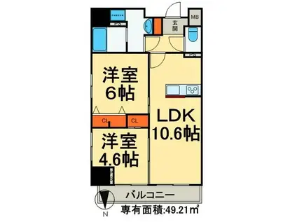 リバーレ浅草ウエスト(2LDK/13階)の間取り写真