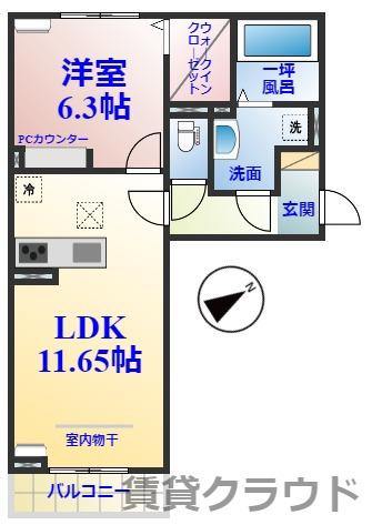 プチクールおゆみ野(1LDK/1階)の間取り写真