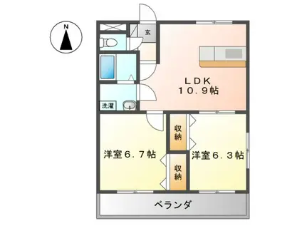 ノーブルヒル(2LDK/3階)の間取り写真