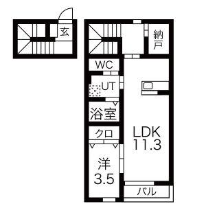 BLUEROSE(1LDK/2階)の間取り写真