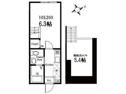 ハーミットクラブハウス VELODROME(1K/2階)の間取り写真