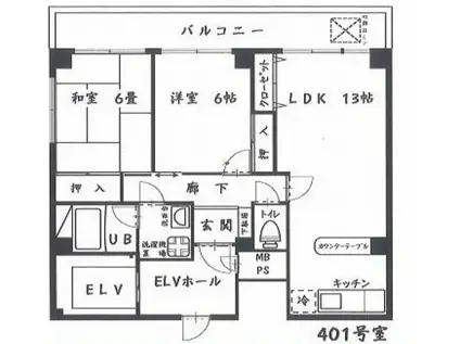 西住レジデンス(2LDK/4階)の間取り写真