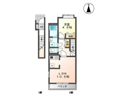 クレシア北斗(1LDK/2階)の間取り写真