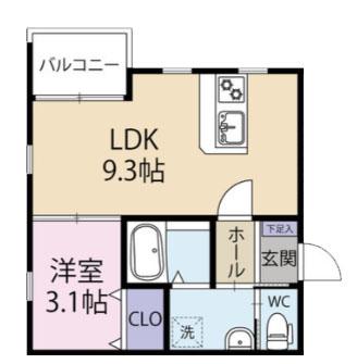 GRACE下六万寺町(1LDK/3階)の間取り写真