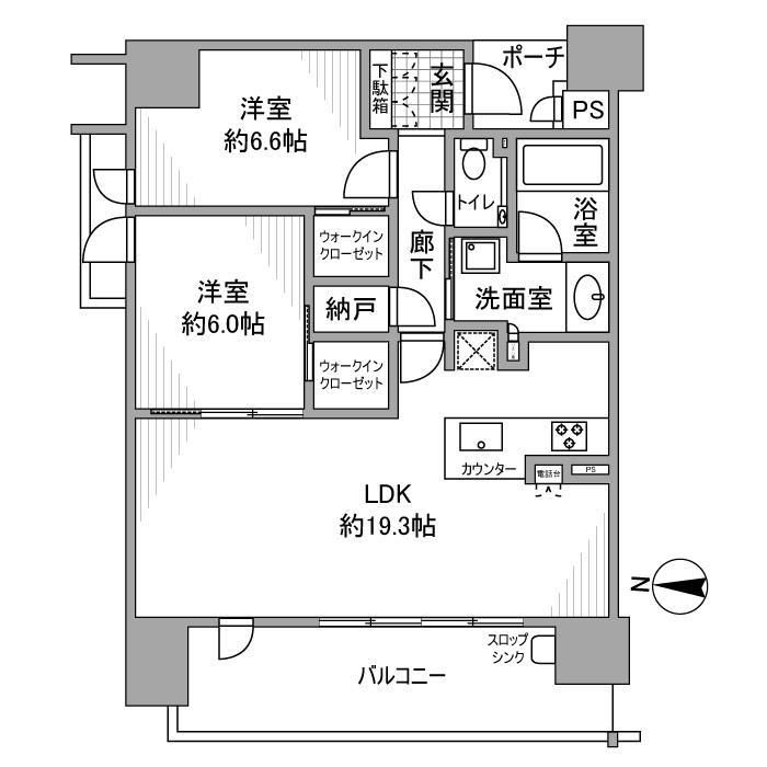 ポレスター ザ・レジデンス(2LDK/5階)の間取り写真