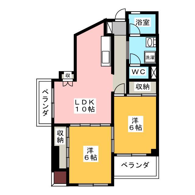 豊田ビル(2LDK/4階)の間取り写真