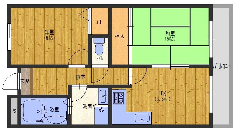 レジデンスノマンドゥ(2LDK/1階)の間取り写真