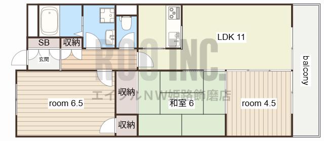 朝日プラザ姫路東(3LDK/3階)の間取り写真