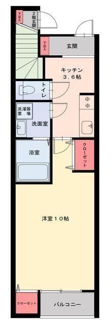 アビタシオン米ヶ袋(1SK/2階)の間取り写真
