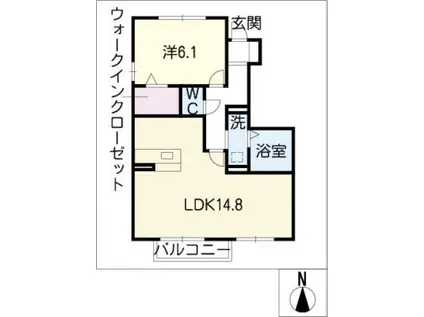 ラビアンローズ徳重B棟(1LDK/1階)の間取り写真