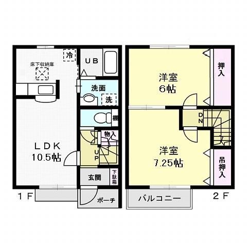 グランシェルA(2LDK/1階)の間取り写真