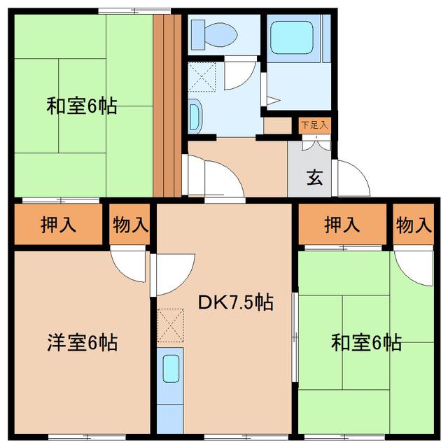 ガーデンハウス沖野B(3DK/1階)の間取り写真