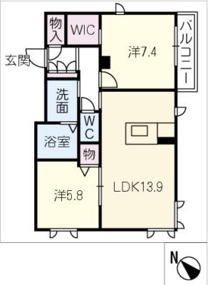 シャンティー(2LDK/2階)の間取り写真