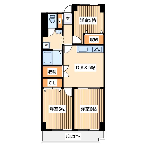 千歳サンライズ(3DK/3階)の間取り写真