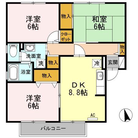 ヴェルドミール MASA A棟(3DK/1階)の間取り写真